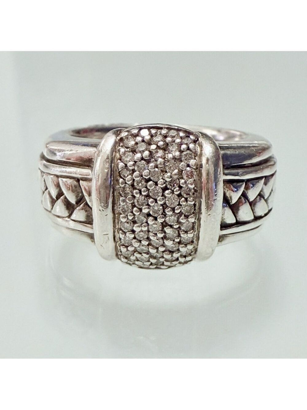 SCOTT KAY DIAMOND STERLING SILVER BASKETWEAVE EQUESTRIAN LADY'S RING
